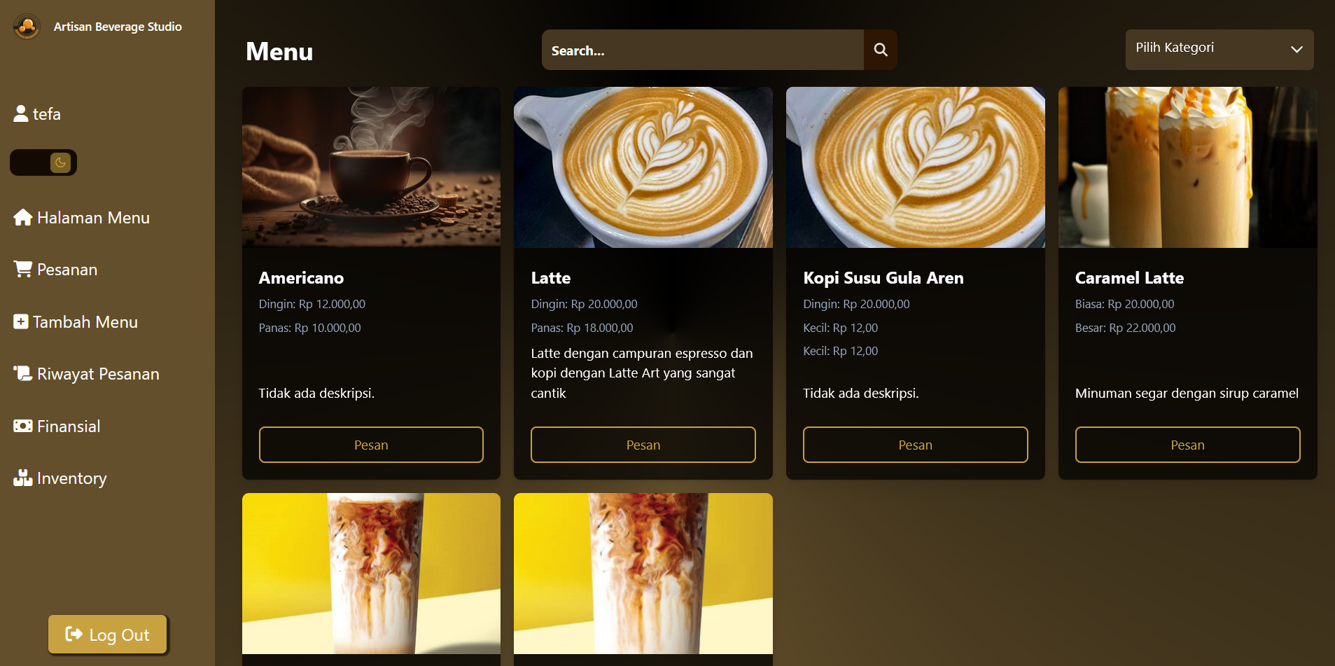 Website Based School's Cafe Cashier